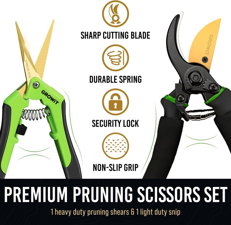 Craft911 8.5" Professional Bypass Pruning Shears & Gardening Scissors Set - Super Sharp Premium Garden Shears | Pruning Shears For Gardening, Garden Hedge Clippers Handheld Pruners - Garden Scissors - Image 2